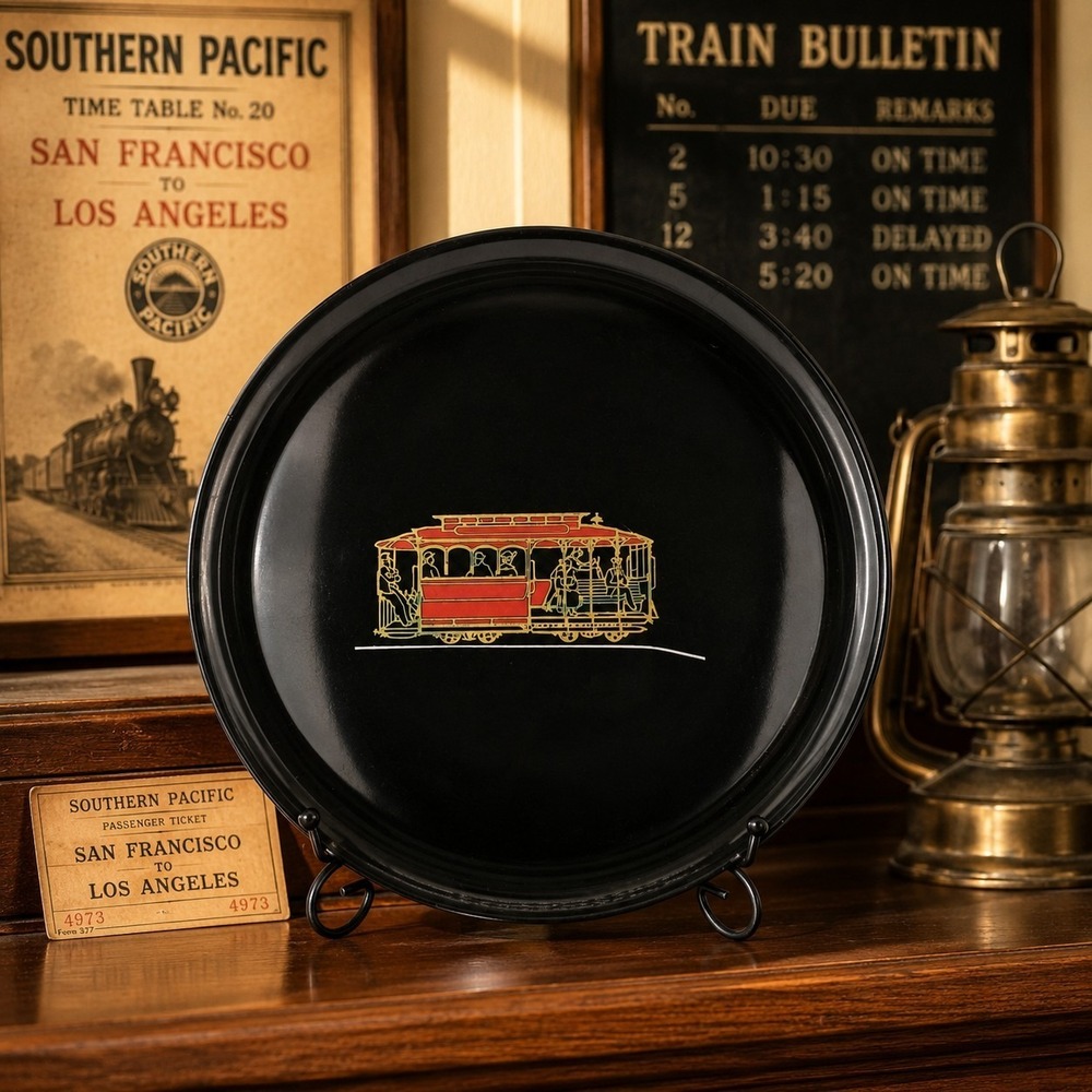 Couroc Of Monterey San Francisco Cable Car Trolley Round Serving Tray Vintage